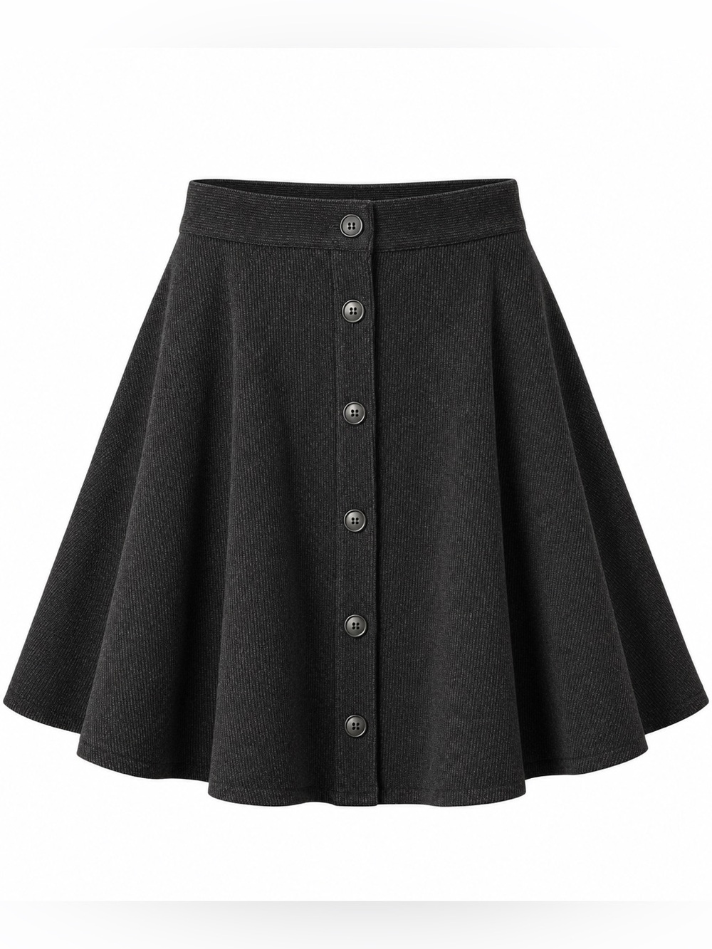 SHEIN Women’s Button Up Flare Corduroy Skirt - Black - Medium